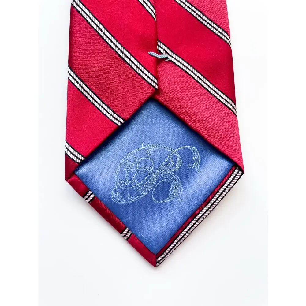 Bugatti Red Diagonal Stripe Silk Necktie